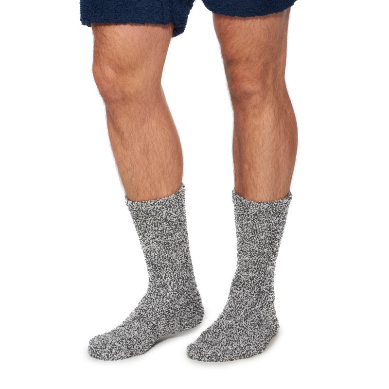 Barefoot Dreams The CozyChic Heathered Men's Socks, Slate Blue and White