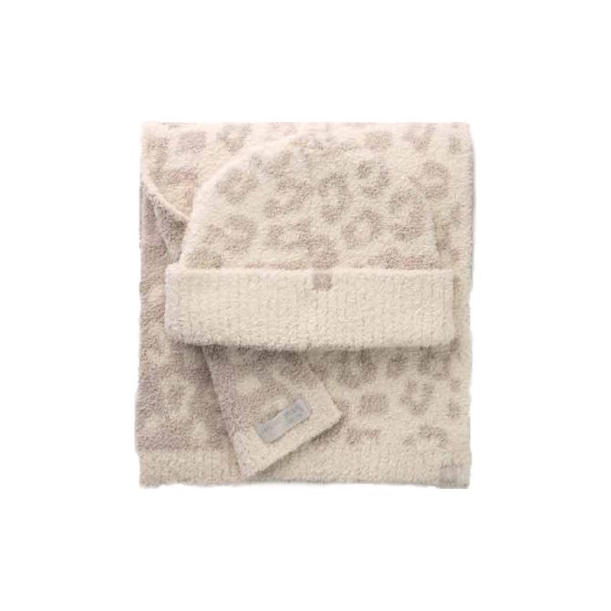 Barefoot Dreams CozyChic Barefoot In The Wild Beanie and Scarf Set, Cream and Stone