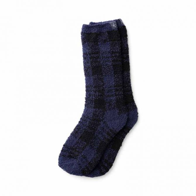 Barefoot Dreams CozyChic Women's Plaid Sock, Indigo and Black Plaid