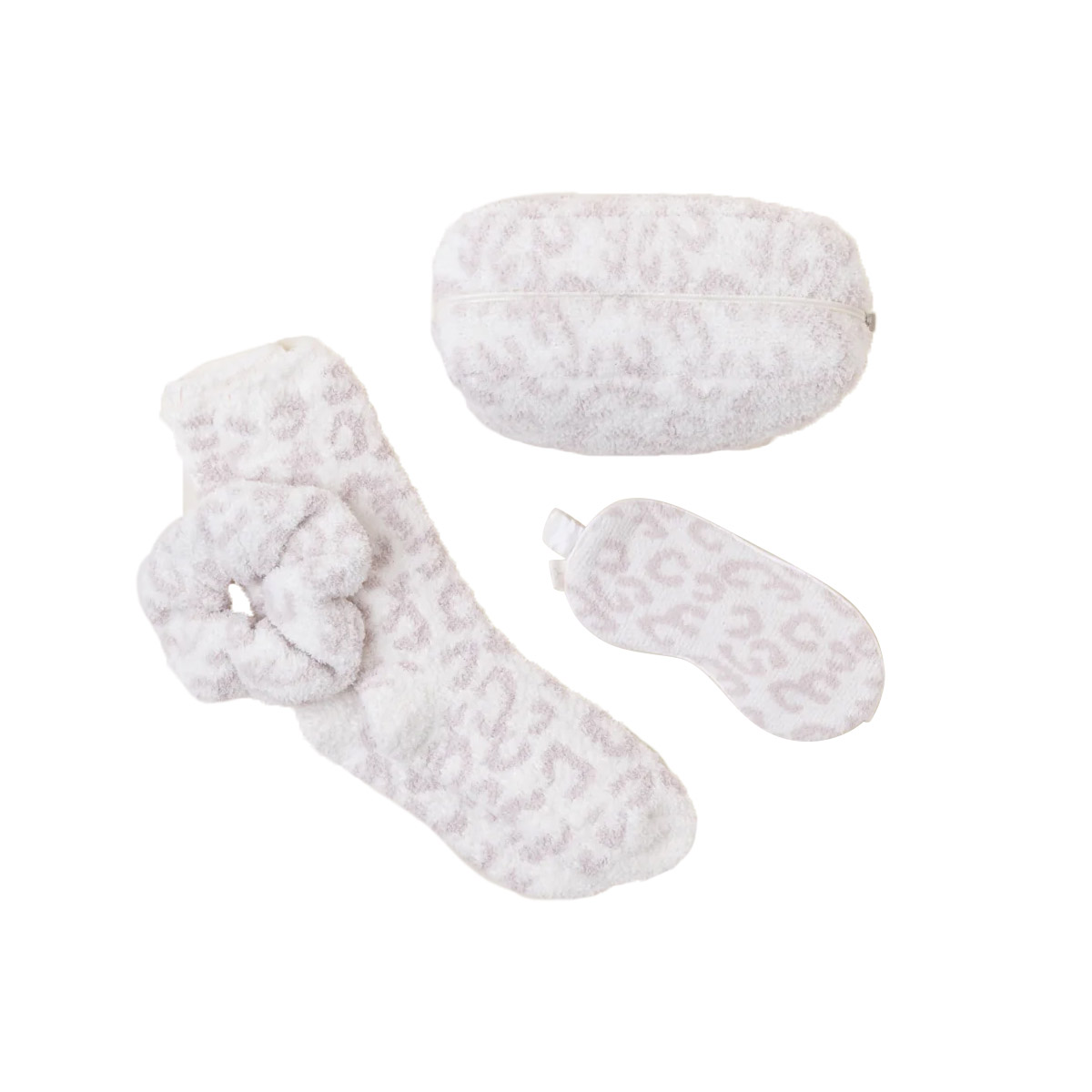 Barefoot Dreams CozyChic Eye Mask, Scrunchie and Sock Set, Cream and Stone