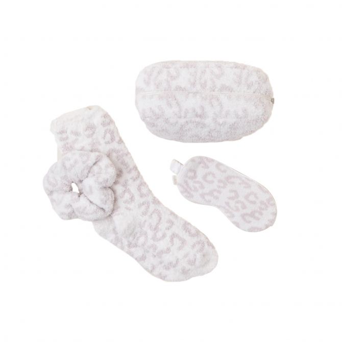 Barefoot Dreams CozyChic Eye Mask, Scrunchie and Sock Set, Cream and Stone