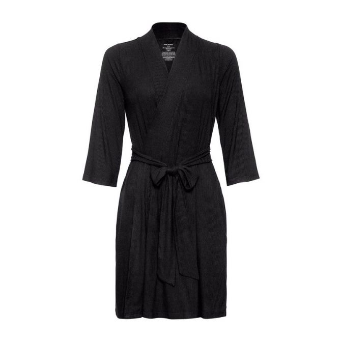 Posh Peanut Black Ribbed Robe, Large