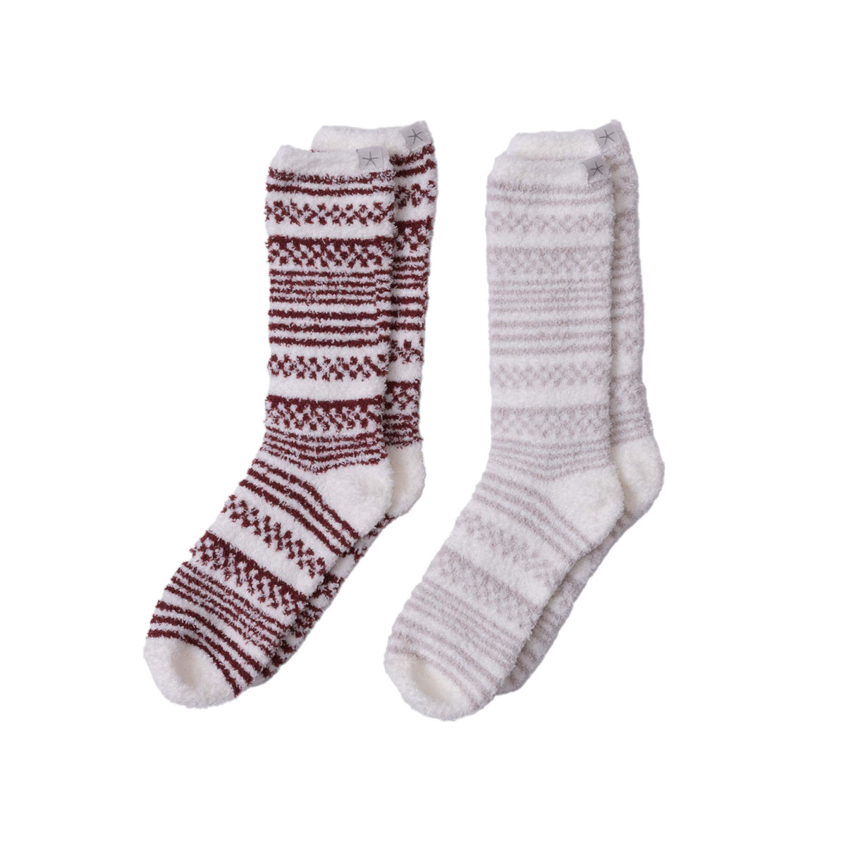 Barefoot Dreams CozyChic Checkered Stripe Sock Set, Crimson and Stone Multicolor