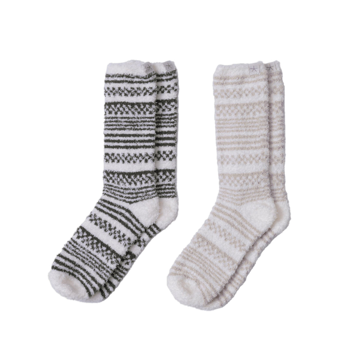 Barefoot Dreams CozyChic Checkered Stripe Sock Set, Dark Moss and Stone Multicolor