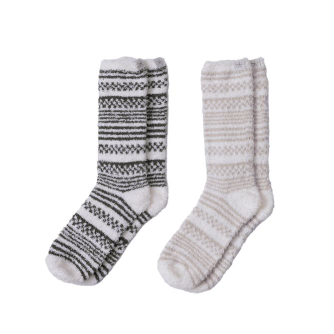 Barefoot Dreams CozyChic Checkered Stripe Sock Set, Dark Moss and Stone Multicolor