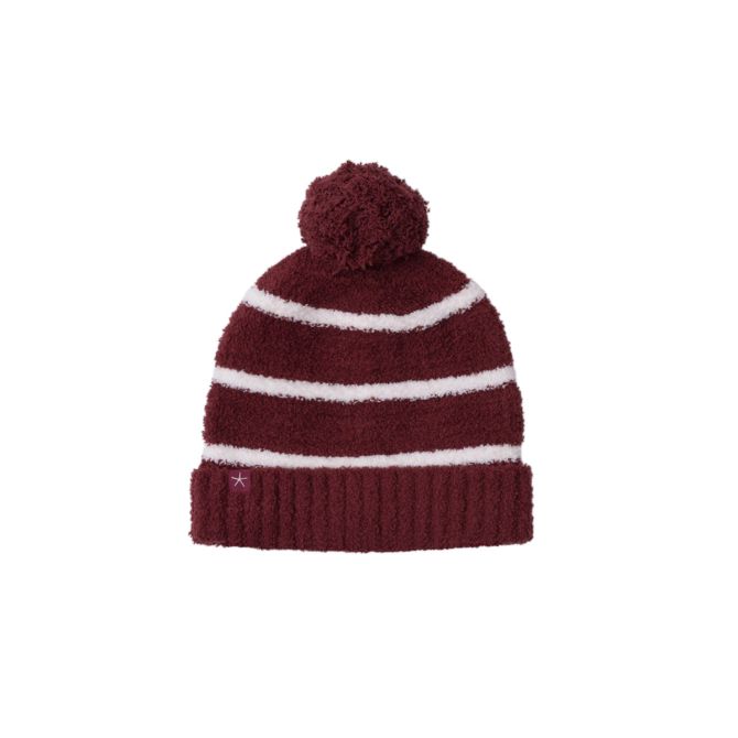 Barefoot Dreams CozyChic Contrast Grid Beanie, Crimson and Cream