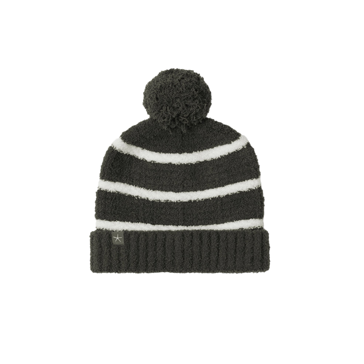 Barefoot Dreams CozyChic Contrast Grid Beanie, Dark Moss and Cream