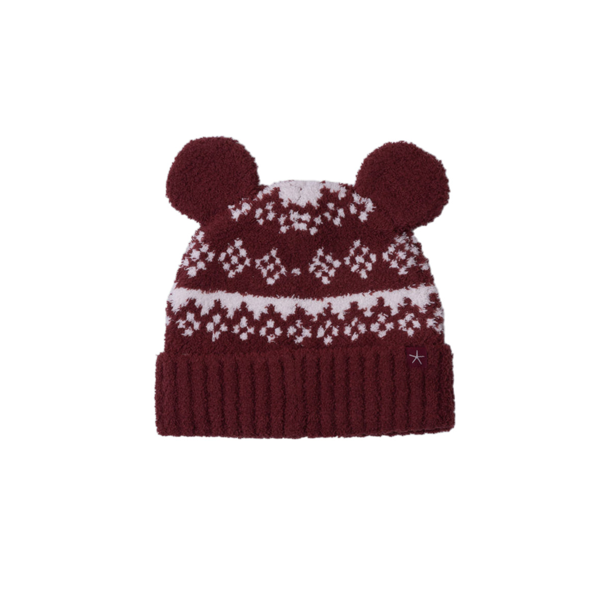 Barefoot Dreams CozyChic Unisex Disney Mickey Fair Isle Beanie, Crimson and Cream