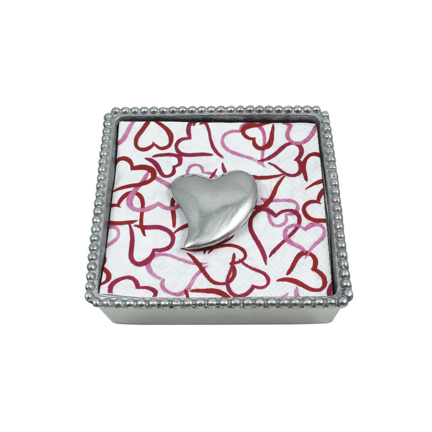 Mariposa Beaded Napkin Box with Heart Weight & Napkins