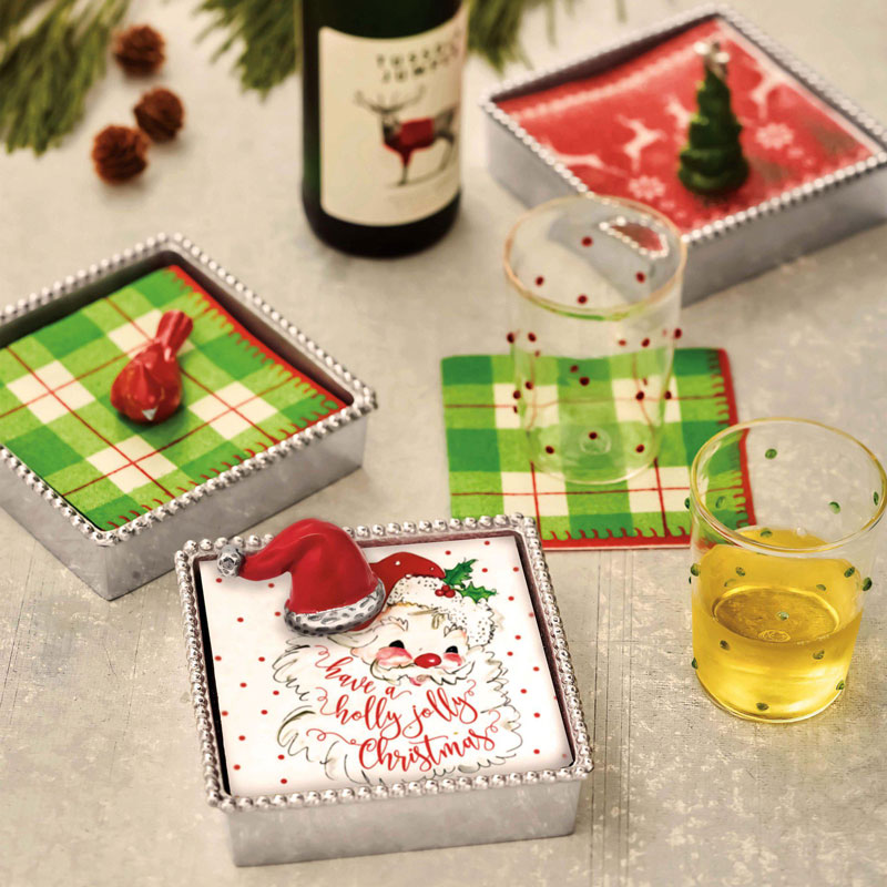 Mariposa Red Santa Hat Beaded Napkin Box