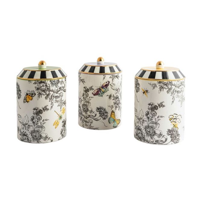 MacKenzie-Childs Butterfly Toile Canisters, Set of 3