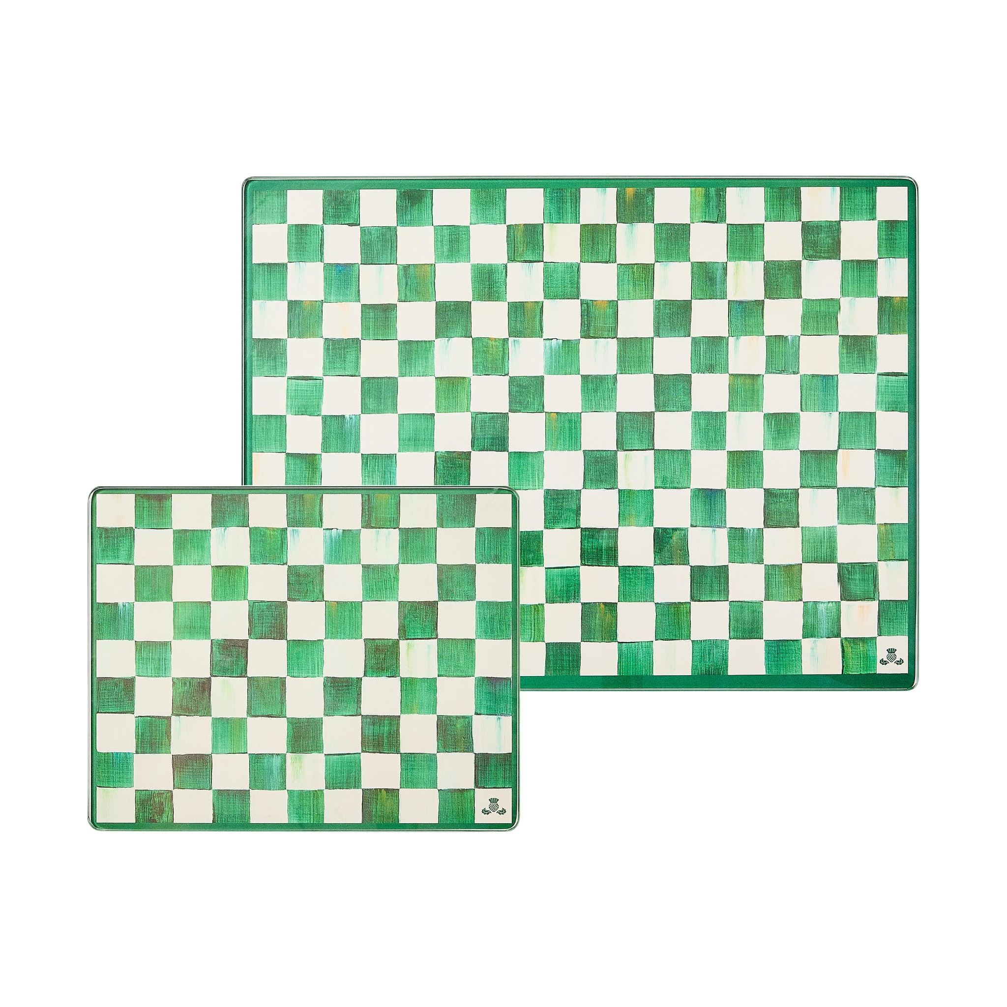 MacKenzie-Childs Emerald Check Glass Cutting Boards, Set of 2