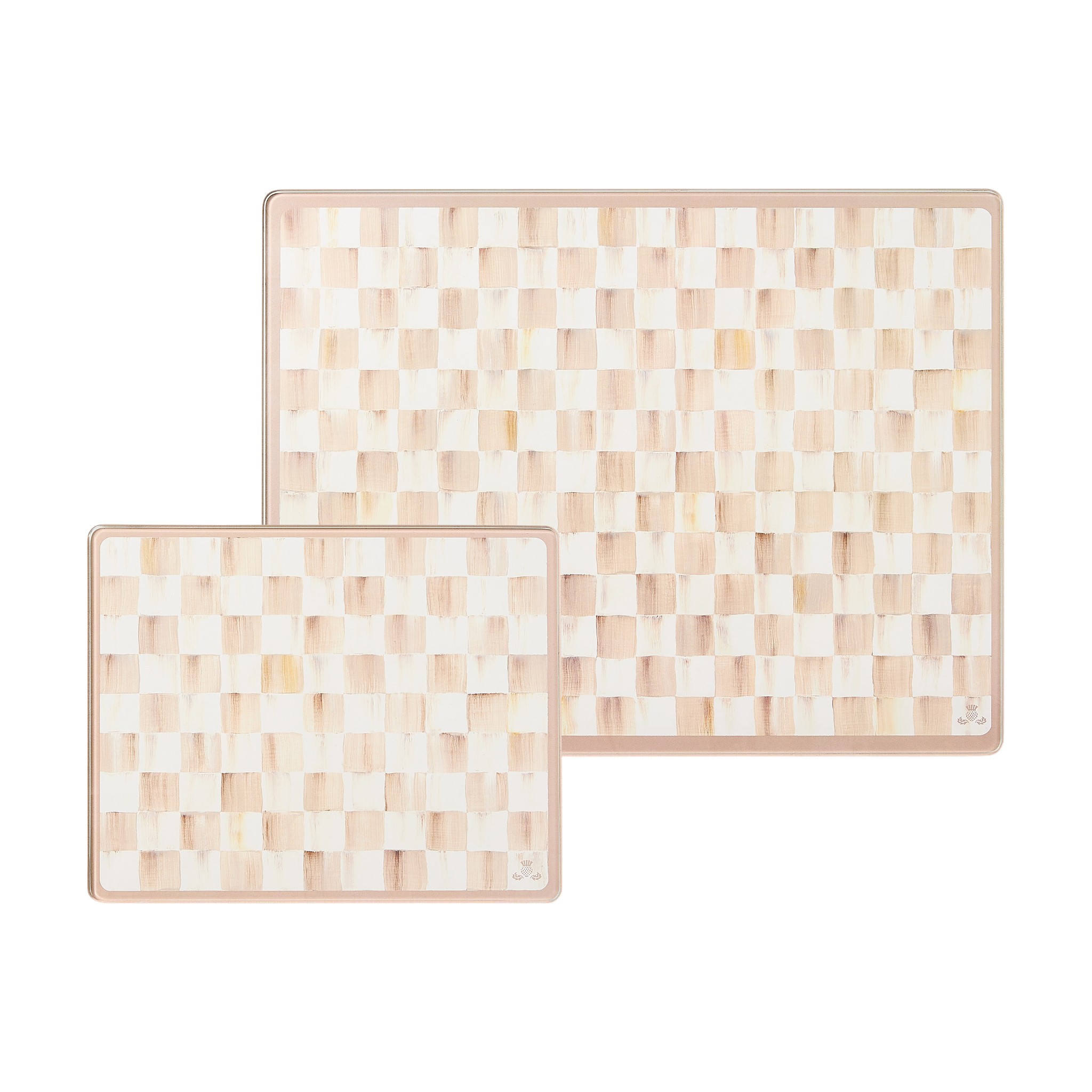 MacKenzie-Childs Mocha Check Glass Cutting Boards, Set of 2