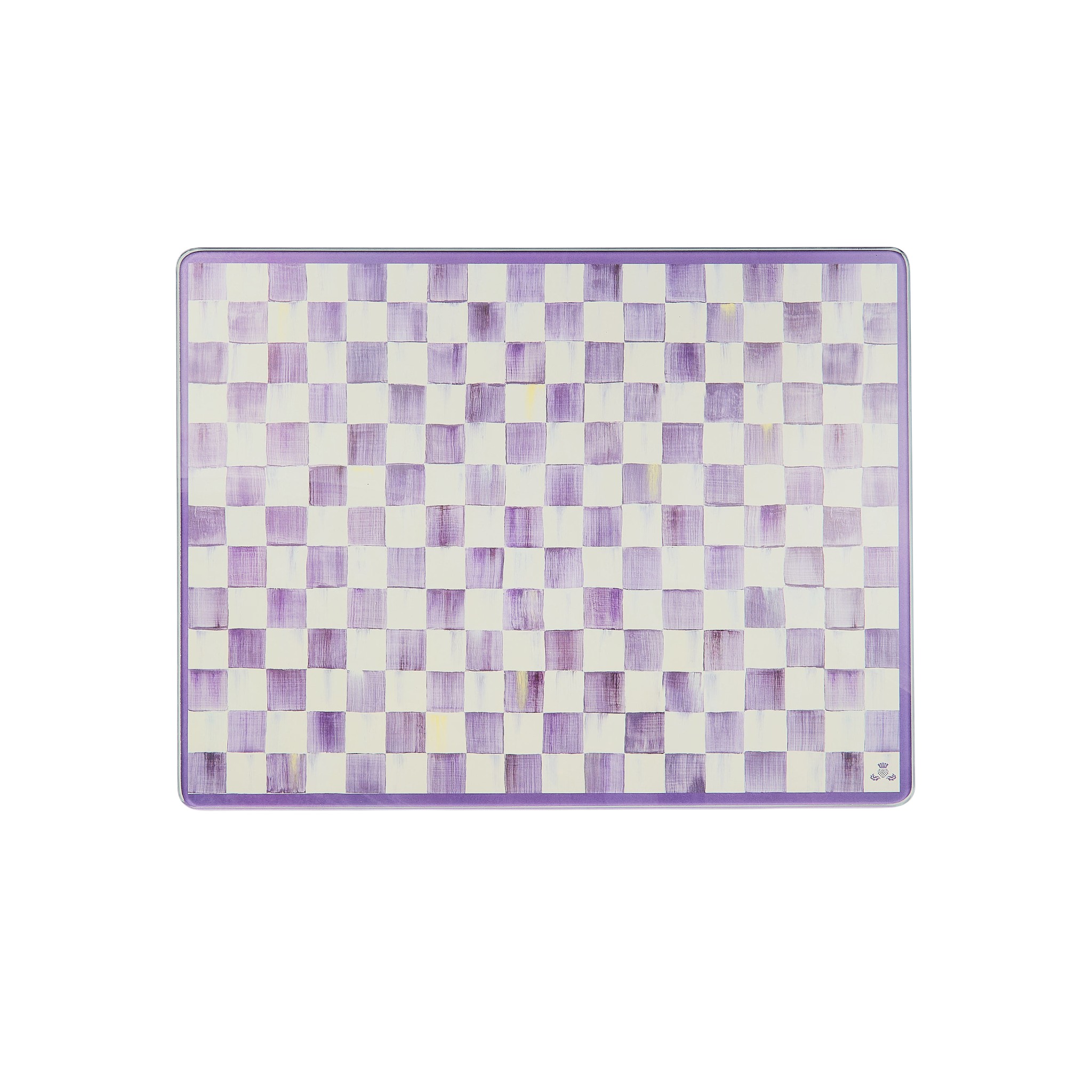 MacKenzie-Childs Violet Check Glass Cutting Boards, Set of 2