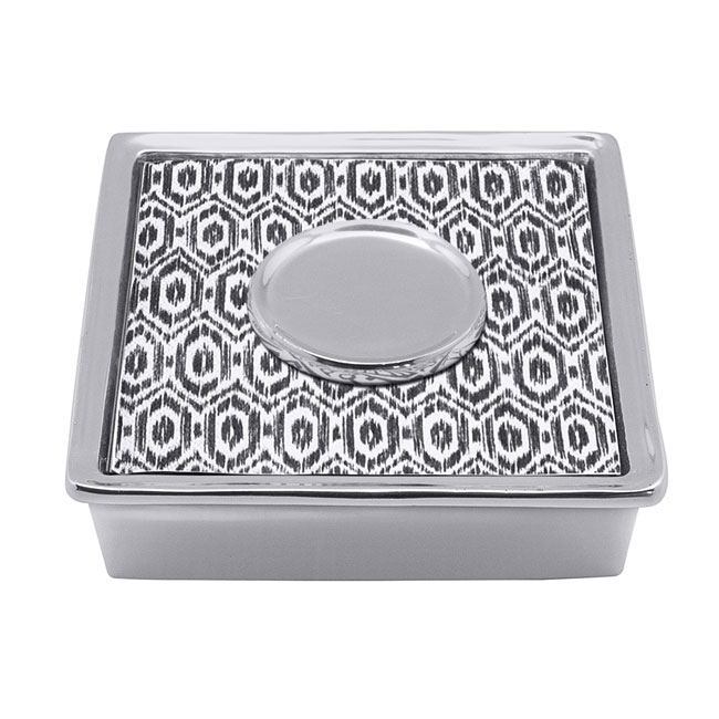 Mariposa Black Ikat Signature Napkin Box with Weight & Napkins Borsheims