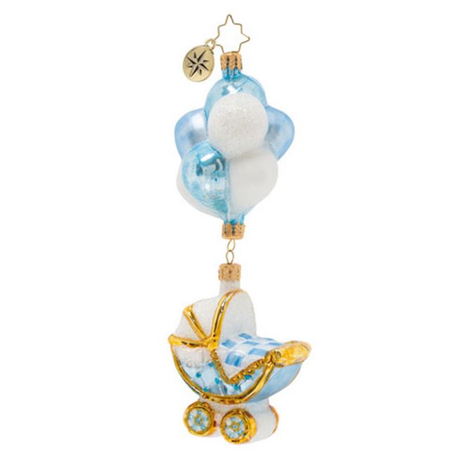 Christopher Radko Baby Boy Buggy & Balloons Ornament