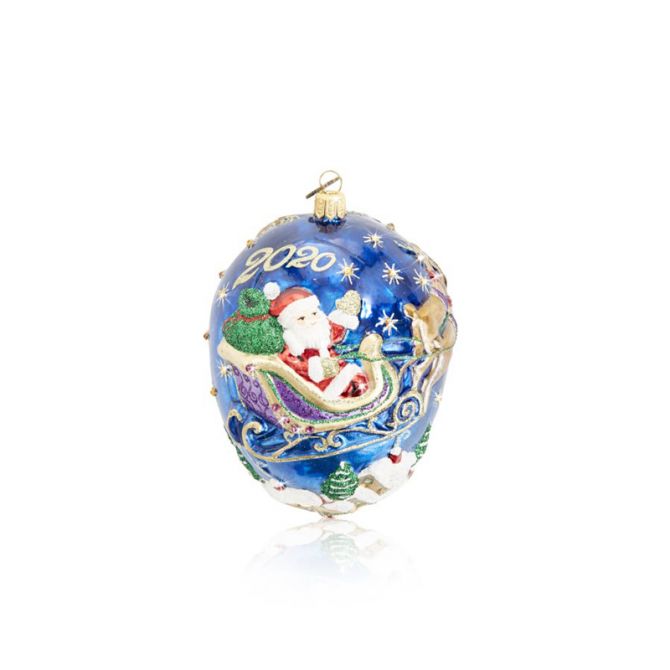 Jay Strongwater 2020 Santa with Reindeer Glass Ornament