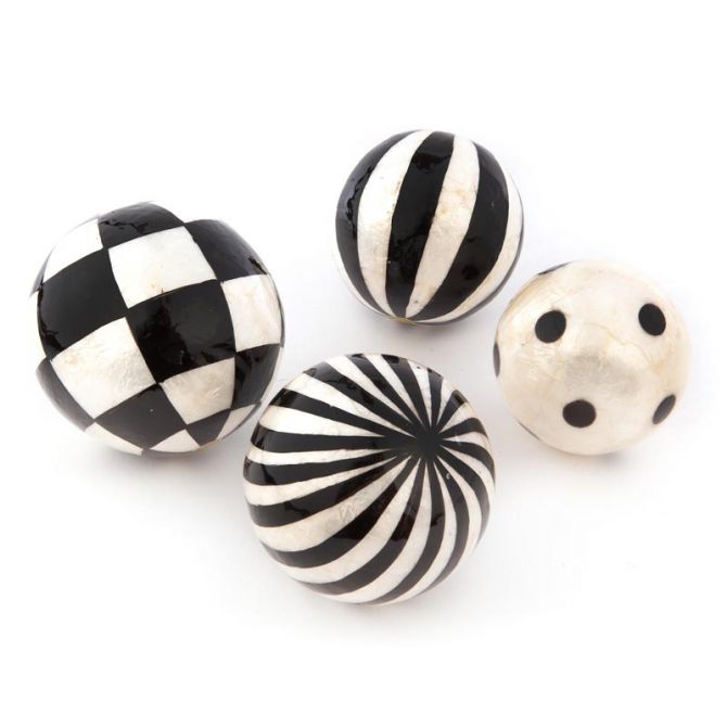 MacKenzie Childs Black and White Capiz Balls, Set of 4