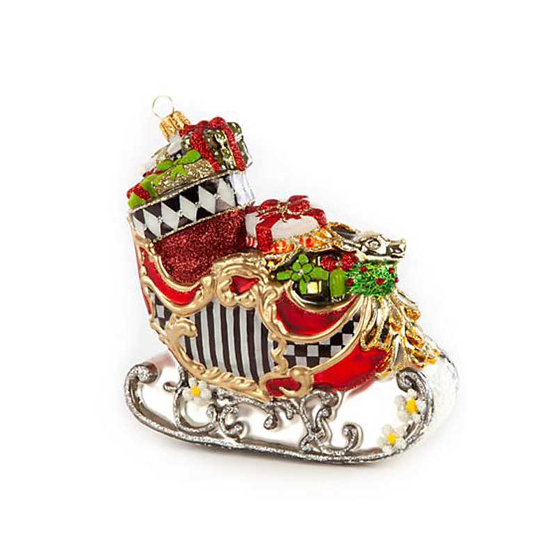 MacKenzie-Childs Glass Ornament, Happy Holidays Sleigh