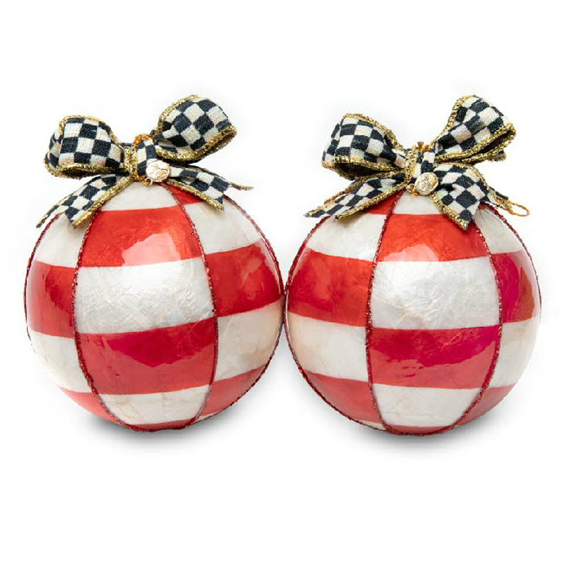 MacKenzie-Childs Checkmate Red and White Check Ball Ornaments, Set of 2
