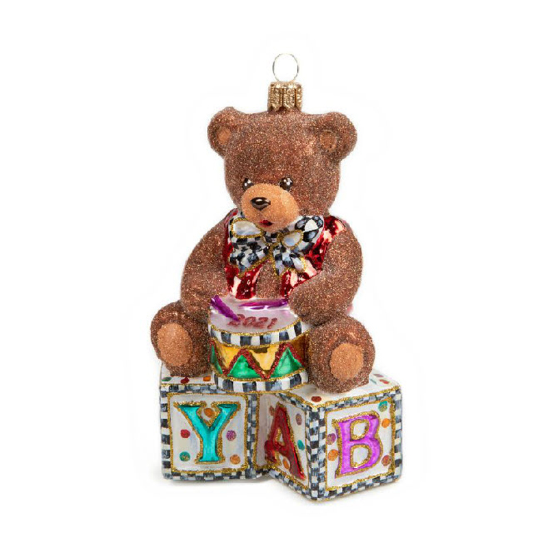 MacKenzie-Childs Glass Ornament, Dated Teddy Bear