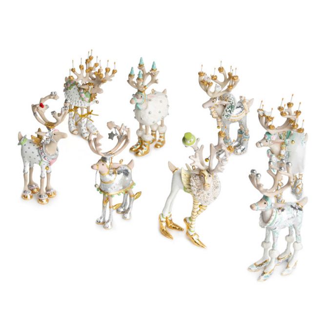 MacKenzie Childs Patience Brewster Moonbeam Reindeer Mini Ornaments Set