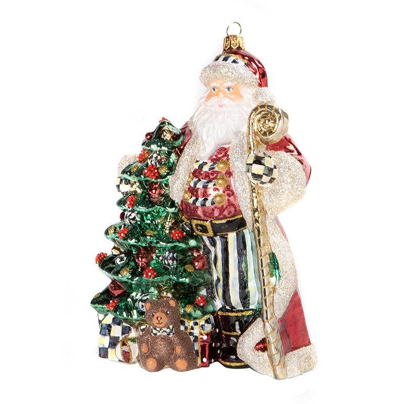 MacKenzie-Childs Glass Ornament, Christmas Magic Santa With Staff