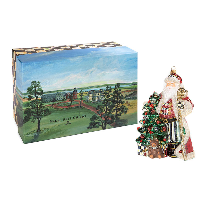 MacKenzie-Childs Glass Ornament, Christmas Magic Santa With Staff