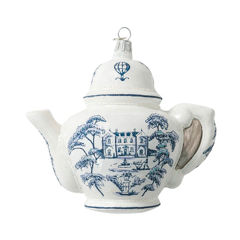 Juliska Country Estate Teapot Glass Ornament, Delft