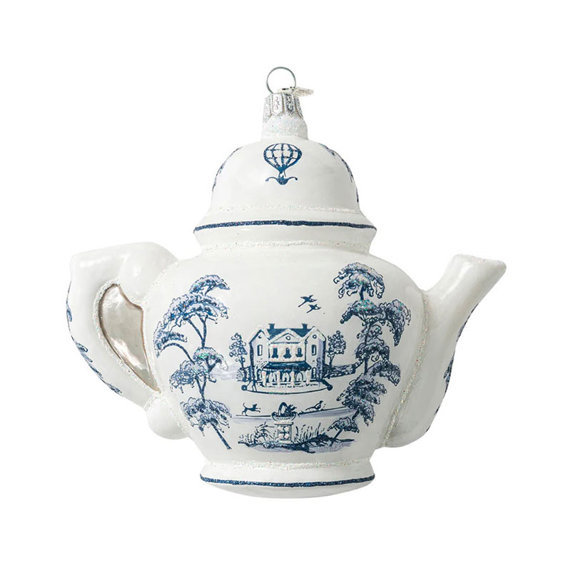 Juliska Country Estate Teapot Glass Ornament, Delft