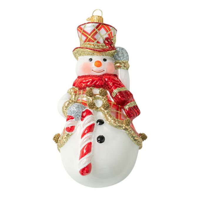 Juliska Berry and Thread Snowman Glass Ornament, Ruby Tartan