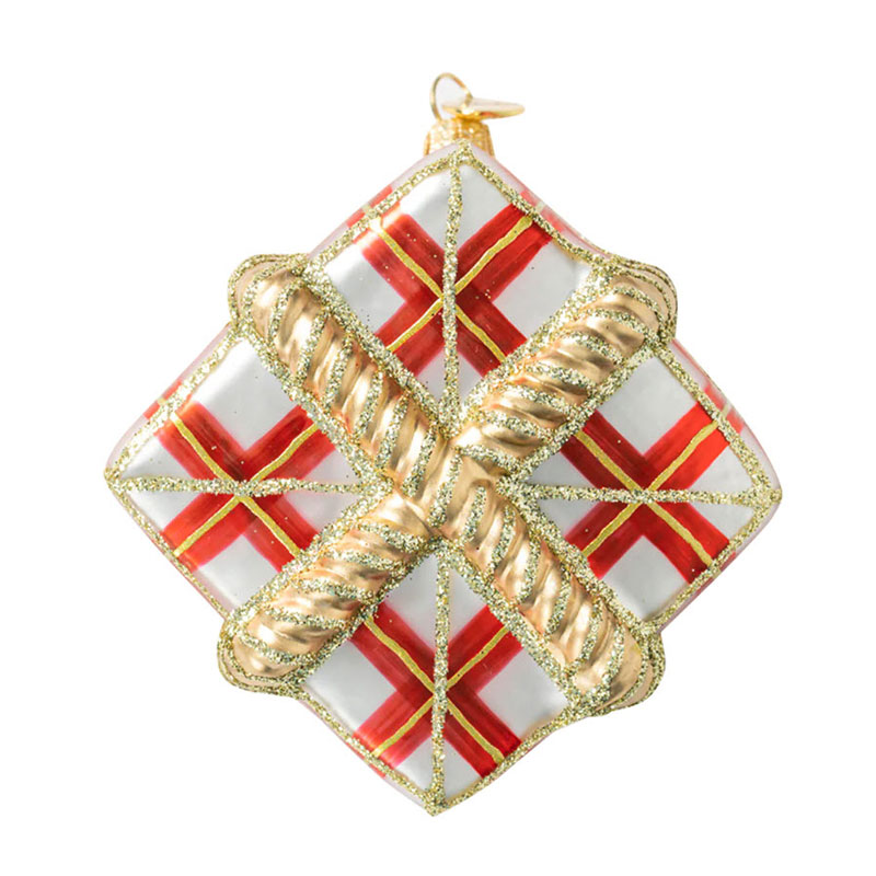 Juliska Berry and Thread Present Glass Ornament, Ruby Tartan