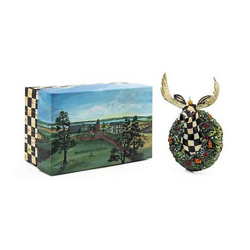 MacKenzie-Childs Glass Ornament, Moose Head Wreath