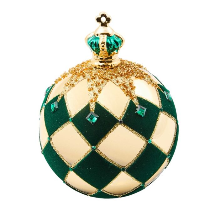 MacKenzie-Childs Emerald Luxe Crown Jumbo Glass Ball Ornament