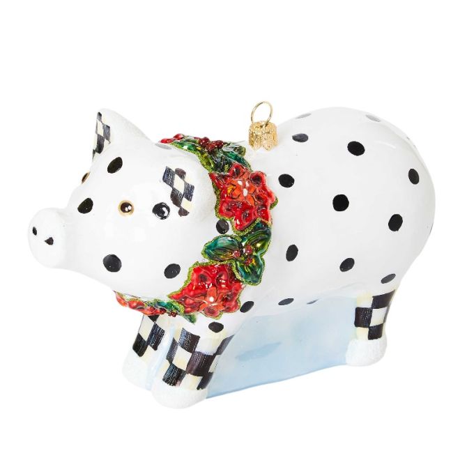 MacKenzie-Childs Cozy Christmas Pig Glass Ornament
