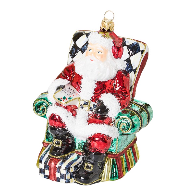MacKenzie-Childs Wish List Santa Glass Ornament