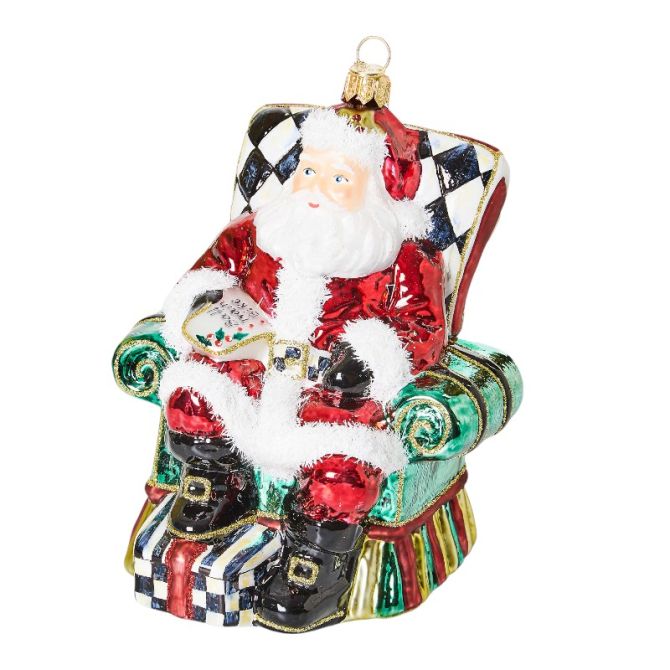 MacKenzie-Childs Wish List Santa Glass Ornament