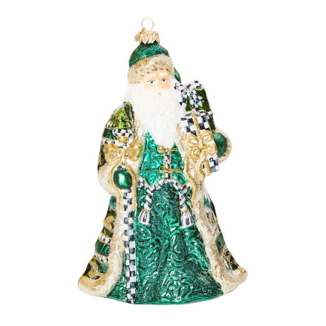 MacKenzie-Childs Emerald Luxe Gifting Santa Glass Ornament