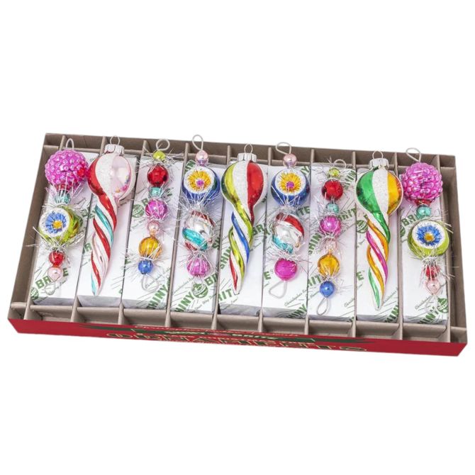 Christopher Radko Christmas Confetti 4" Shape Icicle Ornaments, Set of 9