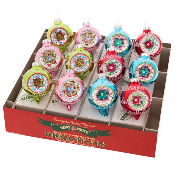 Christopher Radko Festive Fete Decorated Reflector Round Ornaments, Set of 12