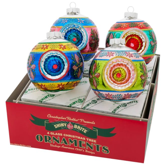 Christopher Radko Christmas Confetti Rounds with Reflector Ornaments, Set of 4
