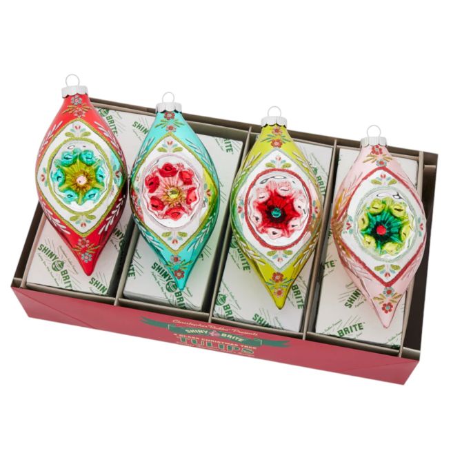 Christopher Radko Festive Fete Reflector 7" Tulip Ornaments, Set of 4
