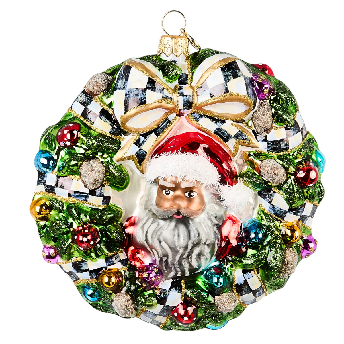 MacKenzie-Childs Here Comes Santa Wreath 2025 Ornament