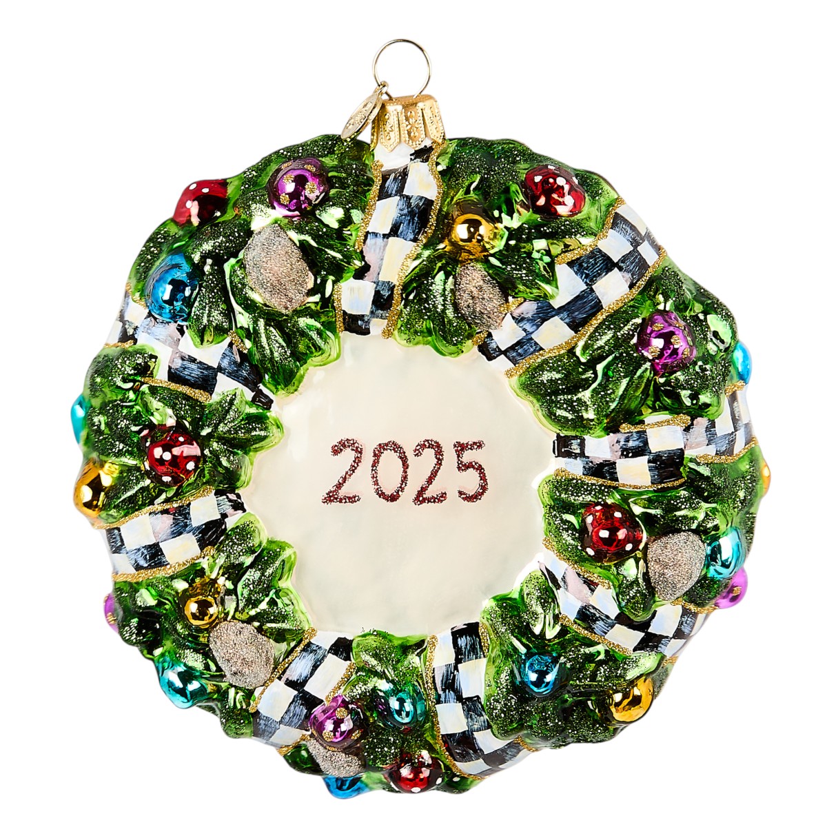MacKenzie-Childs Here Comes Santa Wreath 2025 Ornament