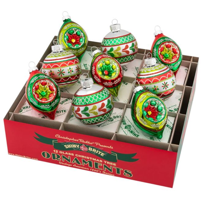 Christopher Radko Holiday Splendor Decorated Rounds and Reflector Tulips Ornaments, 9 Count