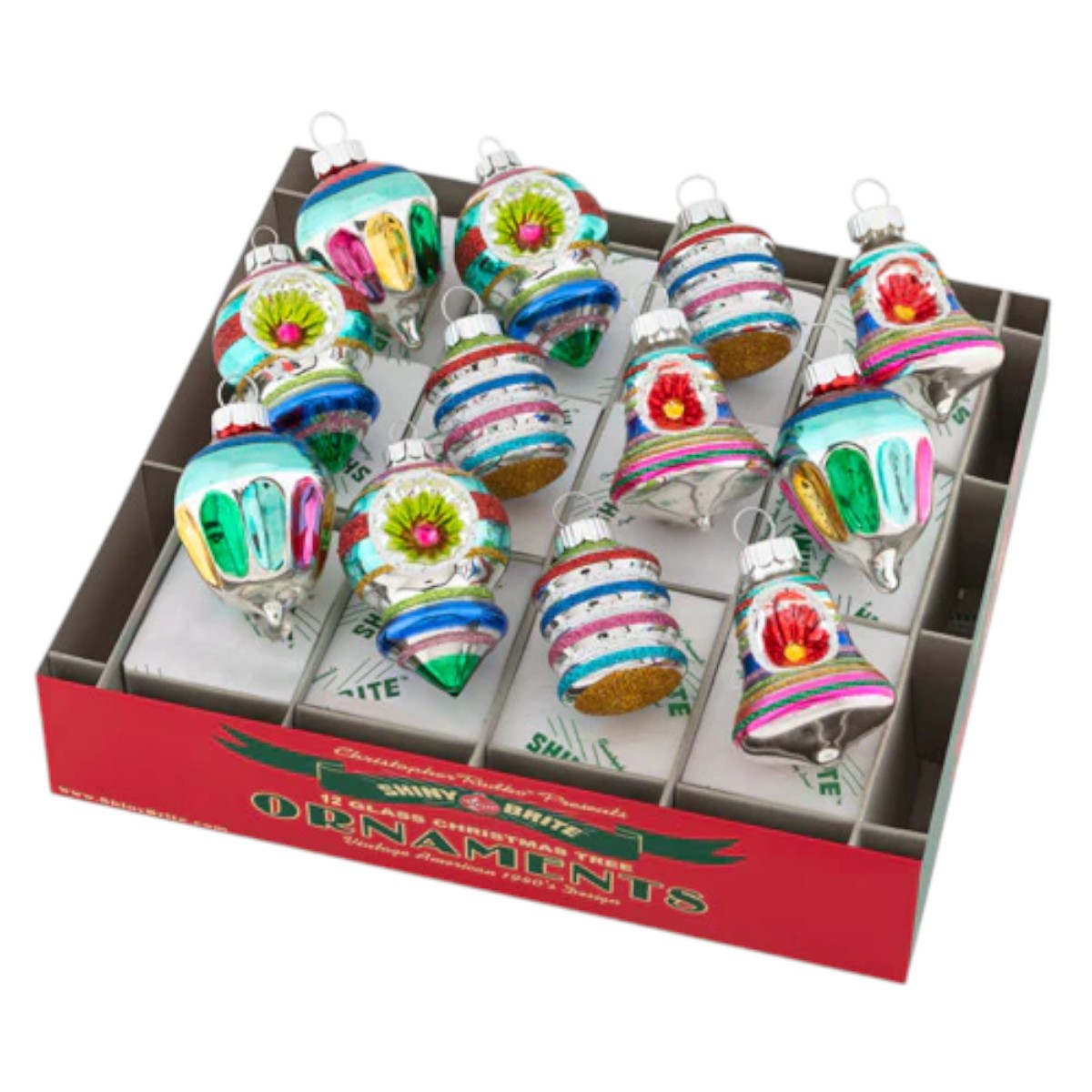 Christopher Radko Christmas Confetti Decorated Shapes Ornaments, 12 Count