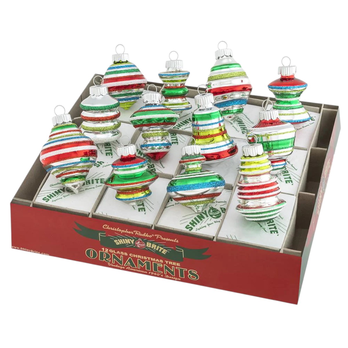 Christopher Radko Holiday Splendor Decorated Shapes Ornaments, 12 Count
