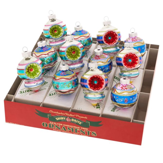 Christopher Radko Christmas Confetti 12 Count Decorated Rounds and Shapes Ornaments, 1.75"