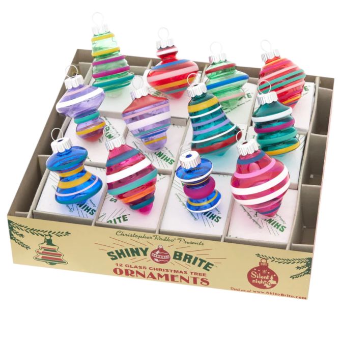 Christopher Radko Vivid Vintage 12 Count Decorated Shapes Ornaments, 1.75"