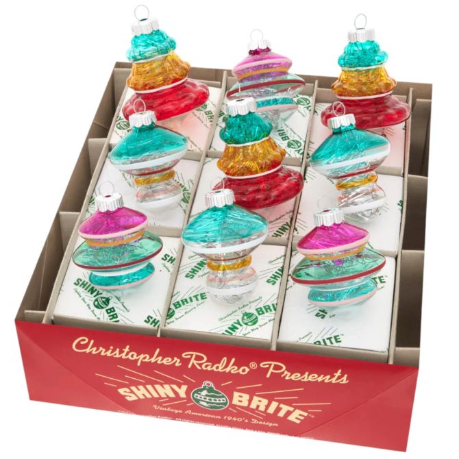 Christopher Radko Vivid Vintage 9 Count Shapes Ornaments, 2.5"